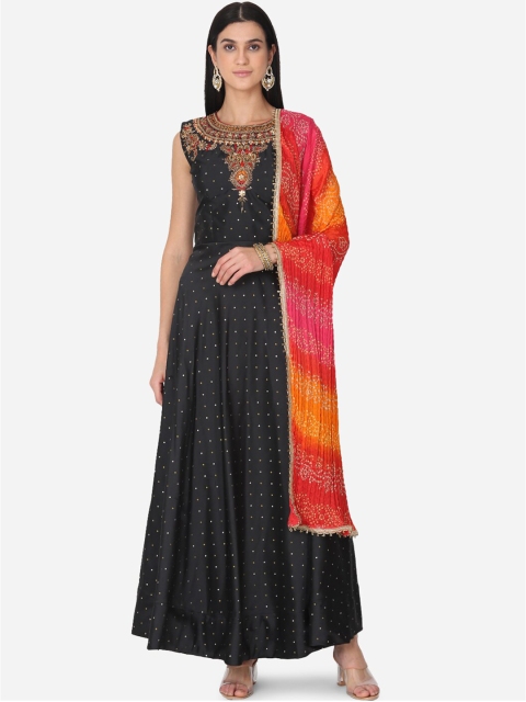 BOMBAY SELECTIONS Women Black Printed Kurta with Salwar & Dupatta