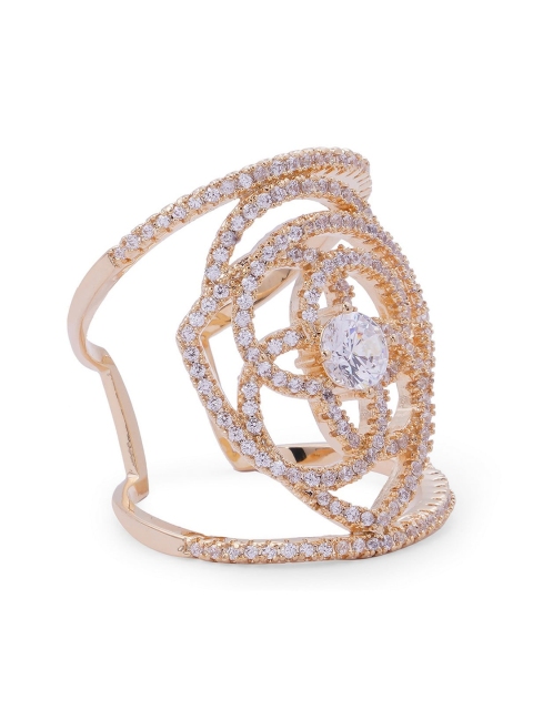

shaze Gold-Toned & White CZ-Studded Finger Ring