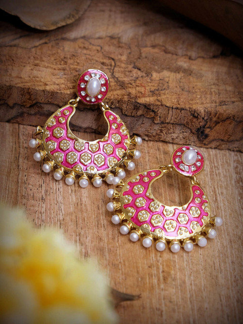 

Crunchy Fashion Gold-Plated & Pink Contemporary Chandbalis