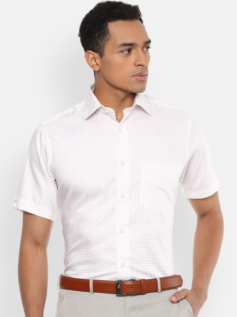 

Van Heusen Men White & Yellow Regular Fit Checked Cotton Formal Shirt