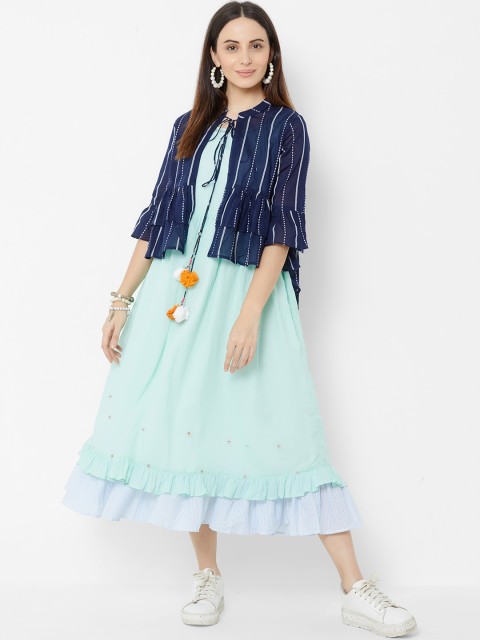 

ZOLA Women Blue Self Design A-Line Dress