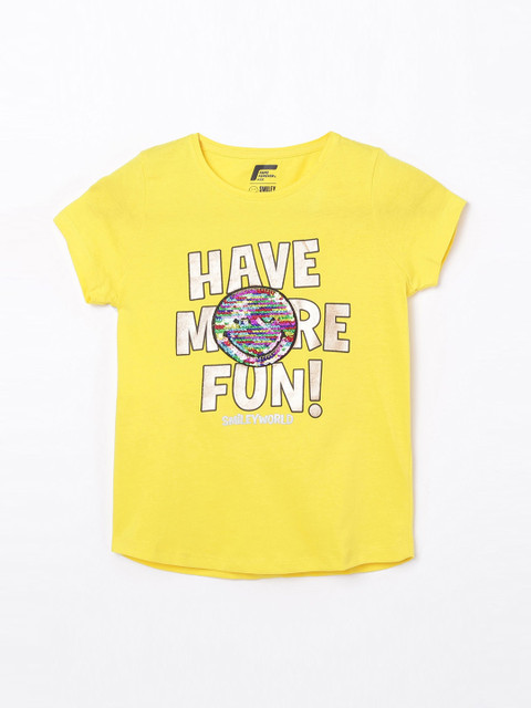 

Fame Forever by Lifestyle Yellow Printed Pure Cotton Regular Top