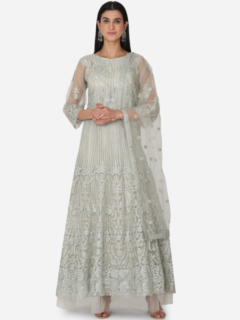 

BOMBAY SELECTIONS Women Pista Green Embroidered Kurta with Trousers & Dupatta