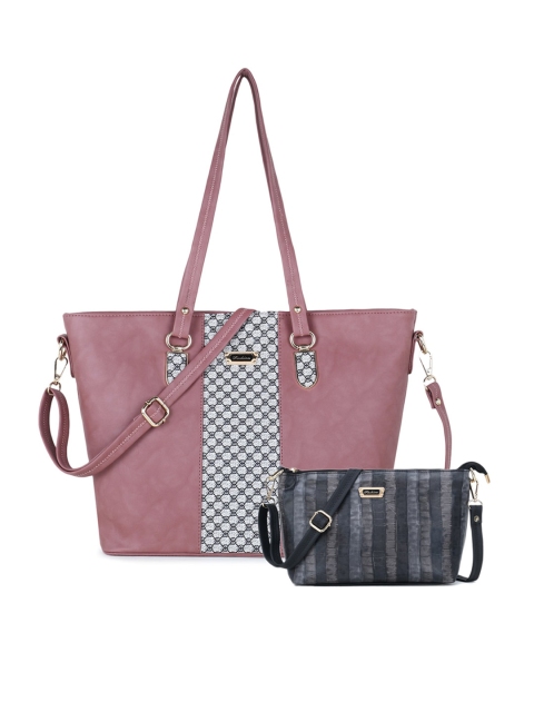 

WOMEN MARKS Pink & Black Textured Shoulder Bag with Pouch
