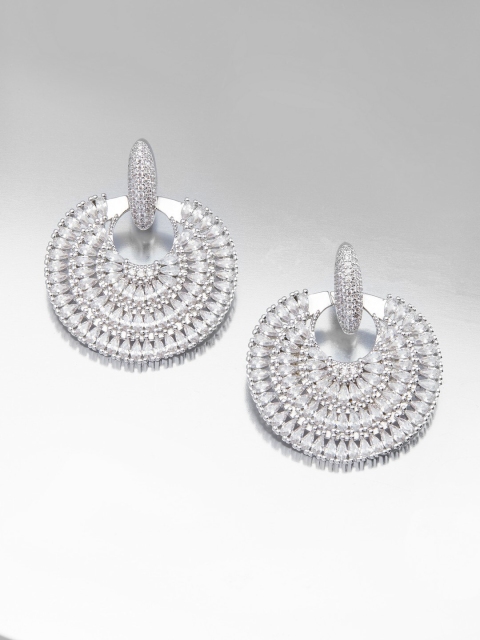

shaze Rhodium-Plated Silver-Toned Contemporary Chandbalis