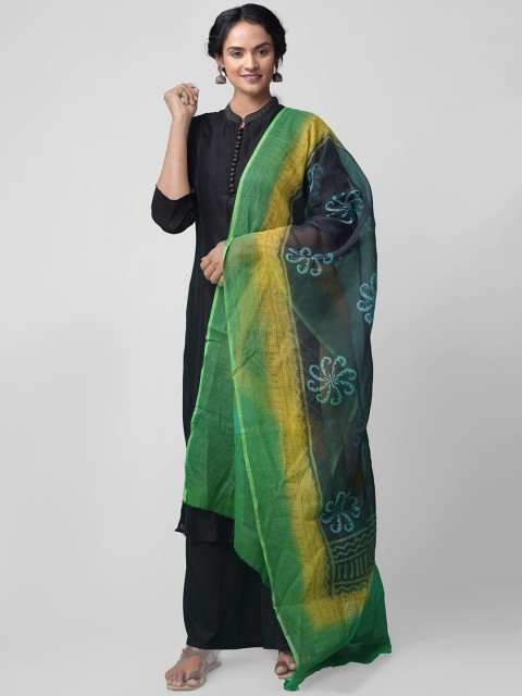 

Unnati Silks Green & Navy Blue Printed Dupatta