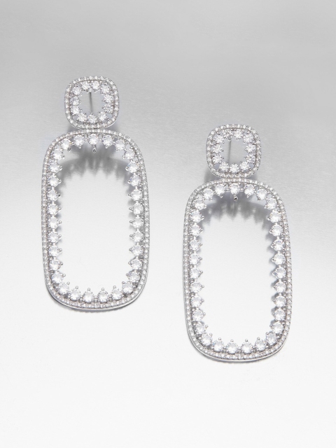 

shaze Silver-Toned Geometric Drop Earrings