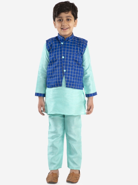 

KID1 Boys Blue Solid Kurta with Trousers & Jacket