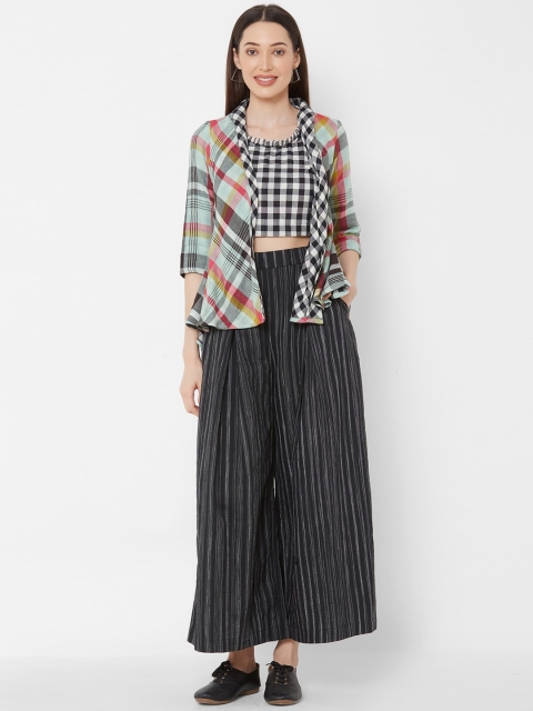 

ZOLA Women Black & White Checked Top with Palazzos