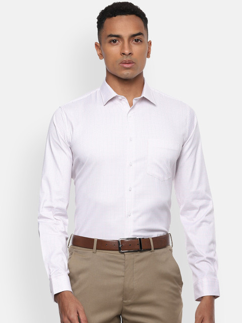 

Van Heusen Men White & Red Slim Fit Checked Cotton Formal Shirt