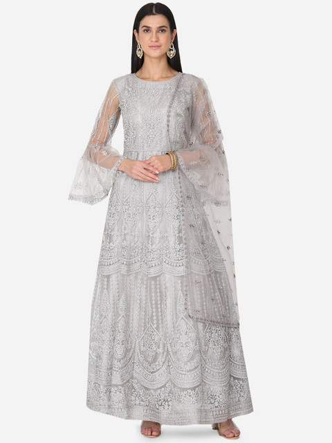 

BOMBAY SELECTIONS Women Grey Embroidered Kurta with Palazzos & Dupatta