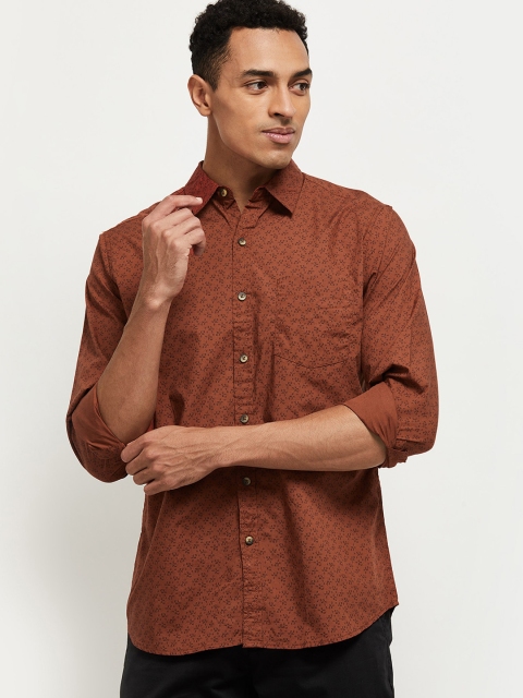 

max Men Rust Regular Fit Printed Casual Shirt