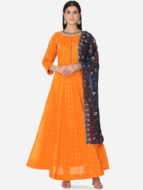 

BOMBAY SELECTIONS Women Orange & Black Woven Design Kurta with Palazzos & Dupatta