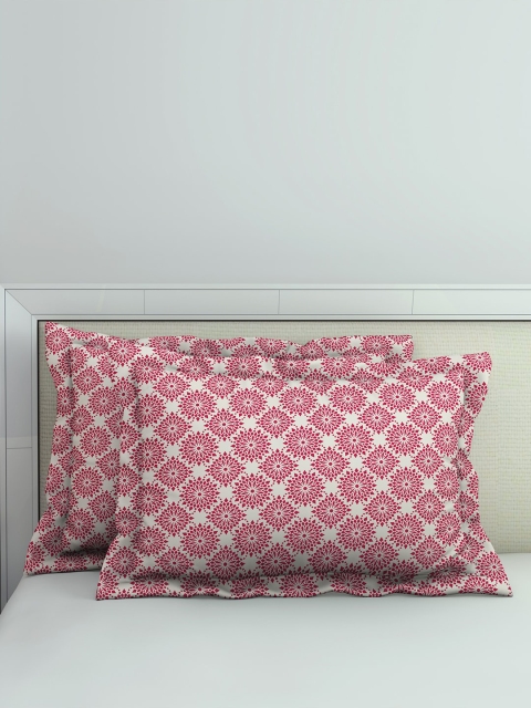 Welspun Set Of 2 Red & Yellow Printed Reversible 150 TC Pillow Covers