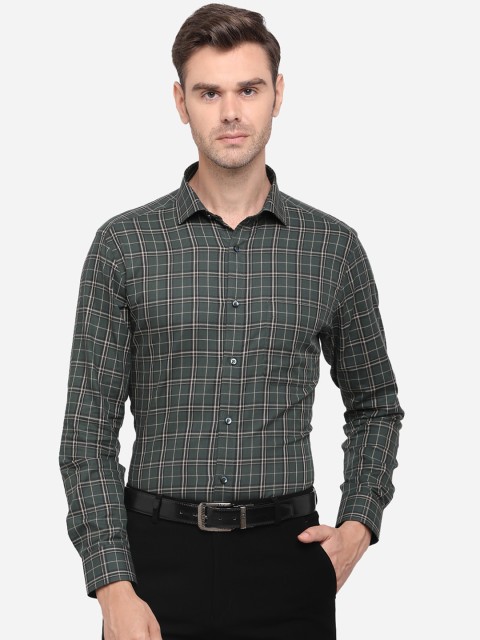 

Greenfibre Men Green Slim Fit Checked Casual Shirt