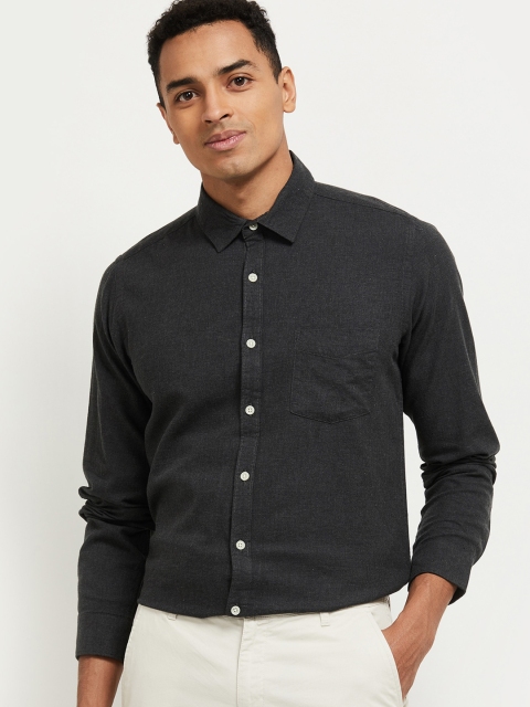 

max Men Grey Slim Fit Solid Pure Cotton Casual Shirt
