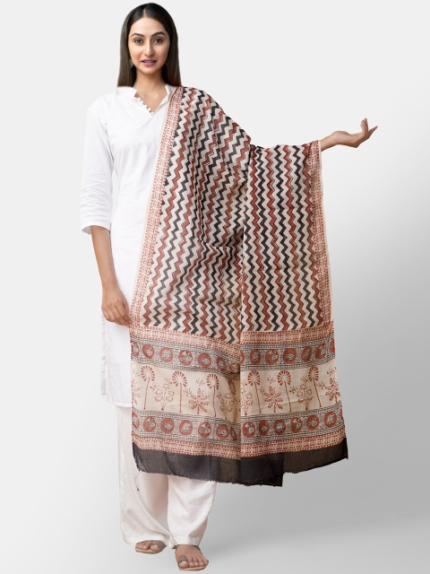 

Unnati Silks Cream-Coloured & Red Printed Dupatta