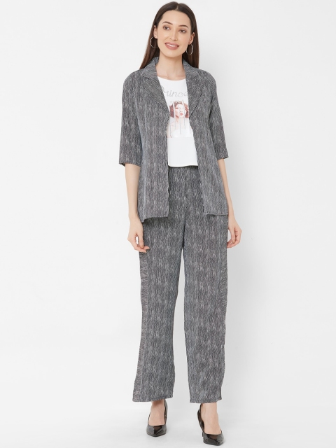 

ZOLA Women Grey & White Striped Top with Trousers