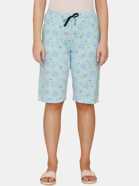 

Zivame Women Blue Printed Loose Fit Regular Shorts