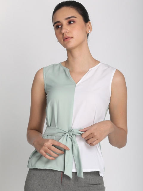 

PReT me Green & White Colourblocked Crepe Regular Top