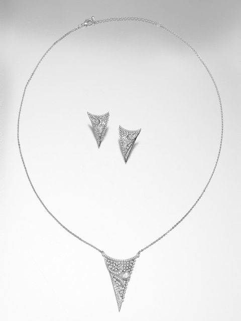 

shaze Silver-Toned & White CZ-Studded Jewellery Set