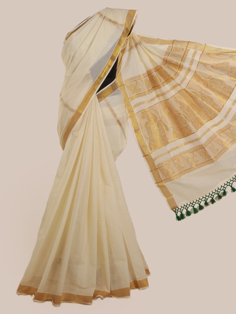 

Pothys Cream-Coloured Solid Pure Cotton Saree