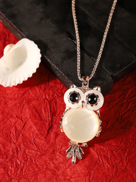 

ANIKAS CREATION Rose Gold-Plated Off-White Stone & AD-Studded Handcrafted Pendant With Chain