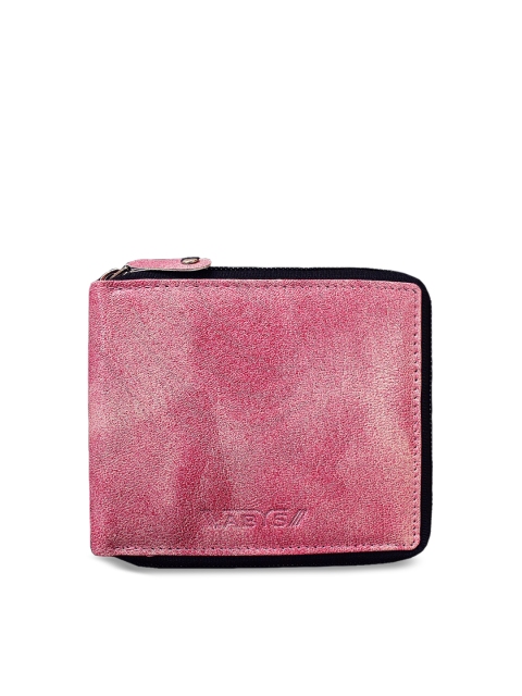 

ABYS Men Pink & Off-White Textured Zip Around Wallet