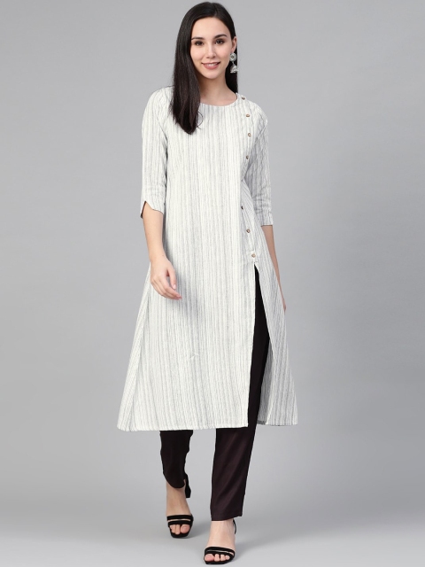

Sringam Women White Striped Kurta
