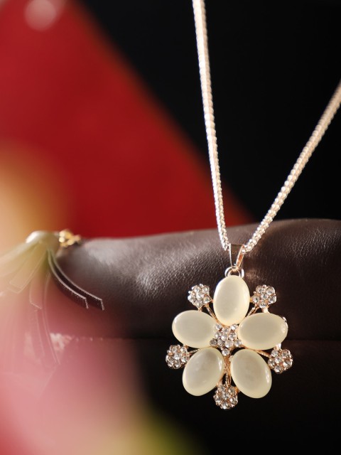 

ANIKAS CREATION Rose Gold-Plated White AD-Studded Pendant With Chain