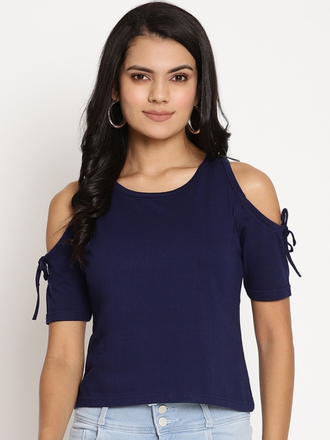 

The Vanca Women Navy Blue Solid Round Neck T-shirt