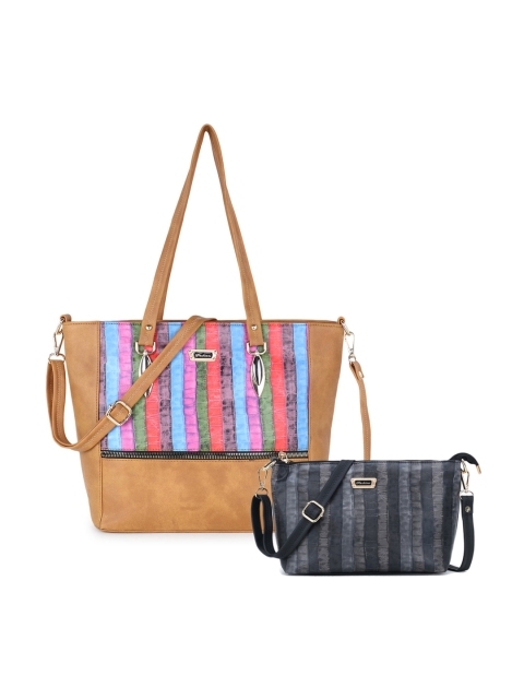 

WOMEN MARKS Beige Striped Shoulder Bag with Pouch