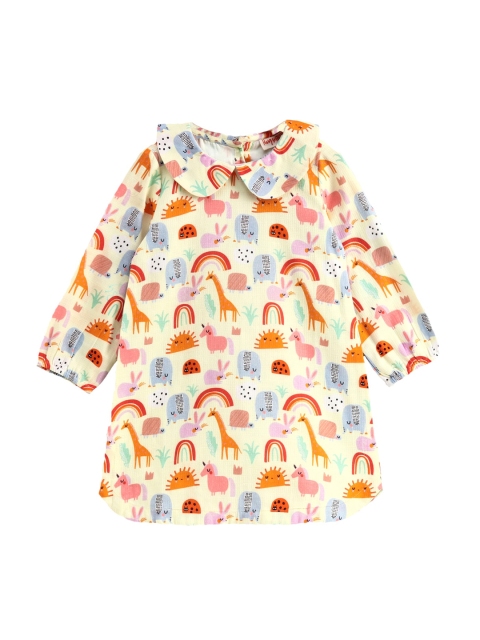 

Hugsntugs Girls Yellow Printed A-Line Dress