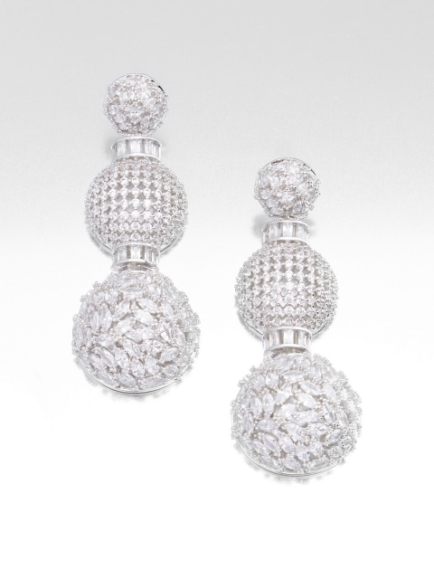 

shaze Silver-Toned Rhodium-Plated Geometric Drop Earrings