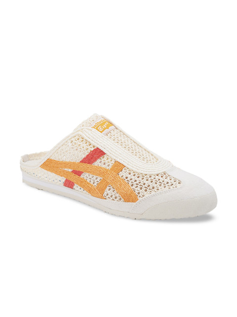 

Onitsuka Tiger Unisex Cream-Coloured & Orange Woven Design Slip-On Sneakers Casual Shoes