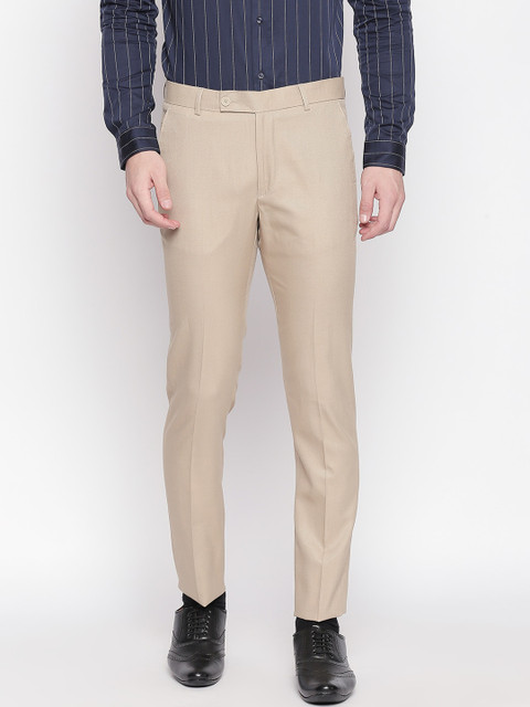 

Solemio Men Beige Slim Fit Solid Formal Trousers