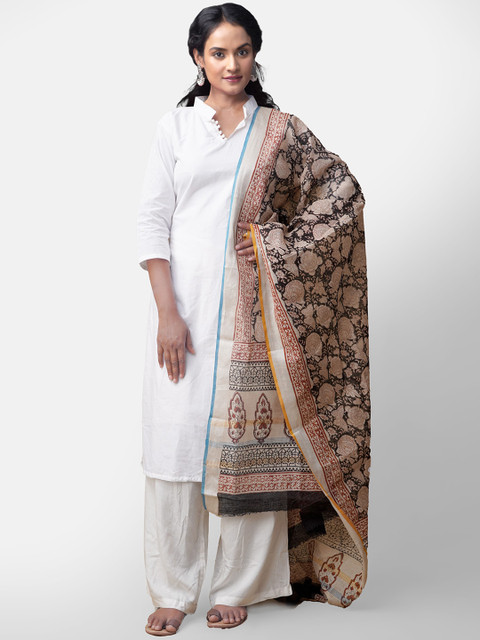 

Unnati Silks Black & Brown Printed Dupatta