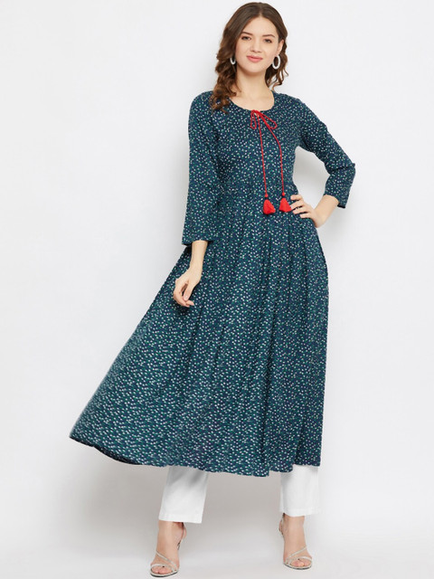 

Tissu Women Navy Blue Printed Sleeves Anarkali Kurta