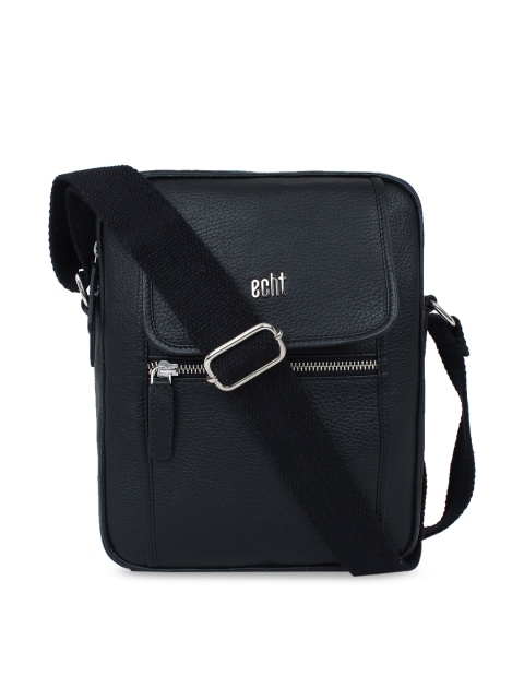

echt Men Black & Silver-Toned Solid Messenger Bag