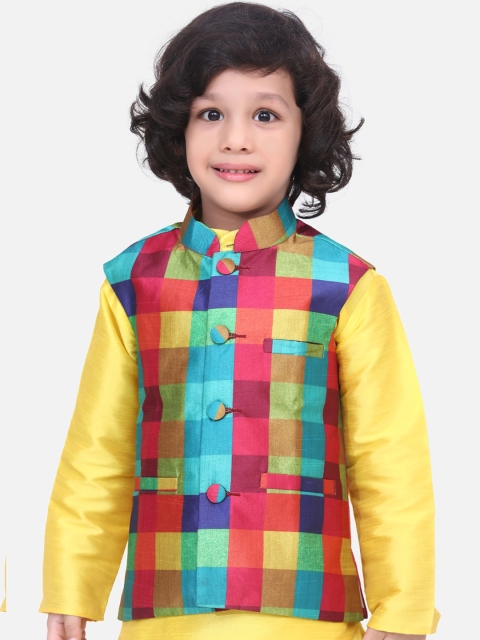 

LilPicks Boys Blue & Red Checked Woven Nehru Jacket