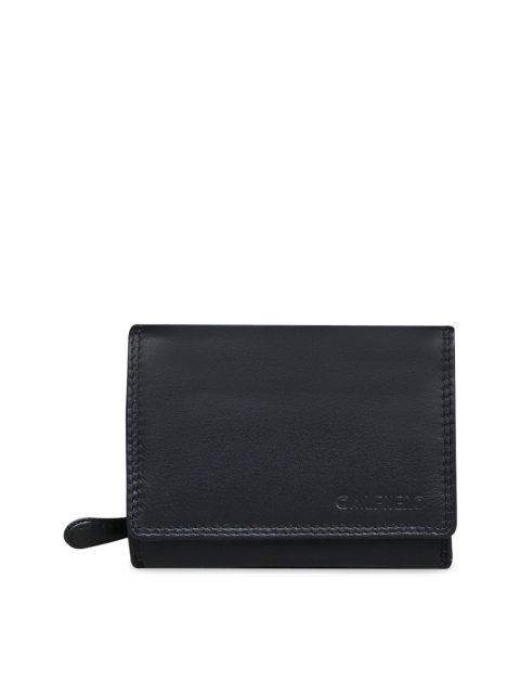 

CALFNERO Women Black Textured Three Fold Wallet