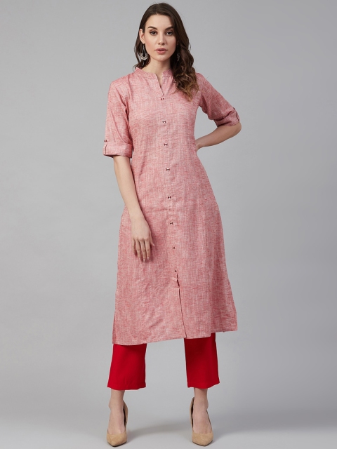 

Sringam Women Red Woven Design Straight Kurta