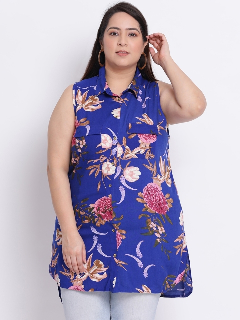 

Oxolloxo Women Blue Regular Fit Floral Printed Casual Shirt