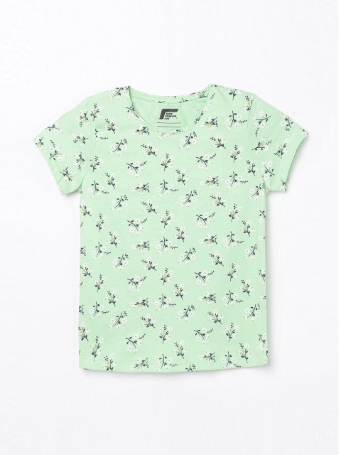 

Fame Forever by Lifestyle Girls Green Floral Printed Pure Cotton Regular Top