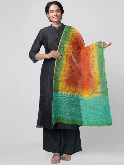 

Unnati Silks Orange & Yellow Block Printed Dupatta