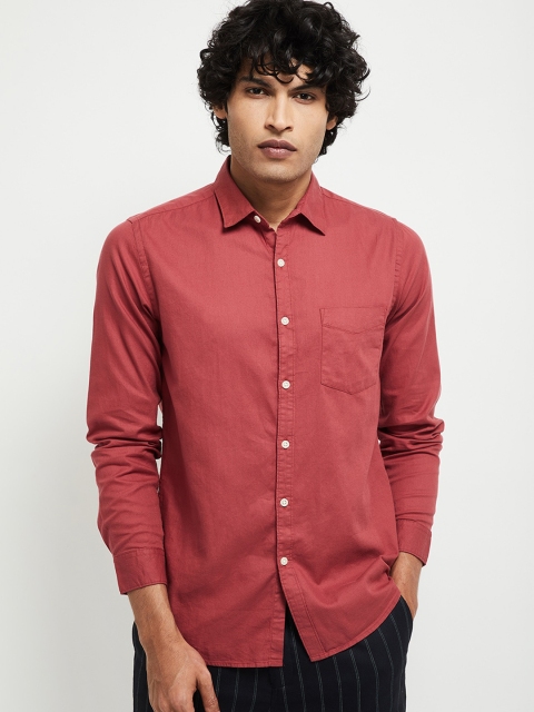 

max Men Red Slim Fit Solid Cotton Casual Shirt