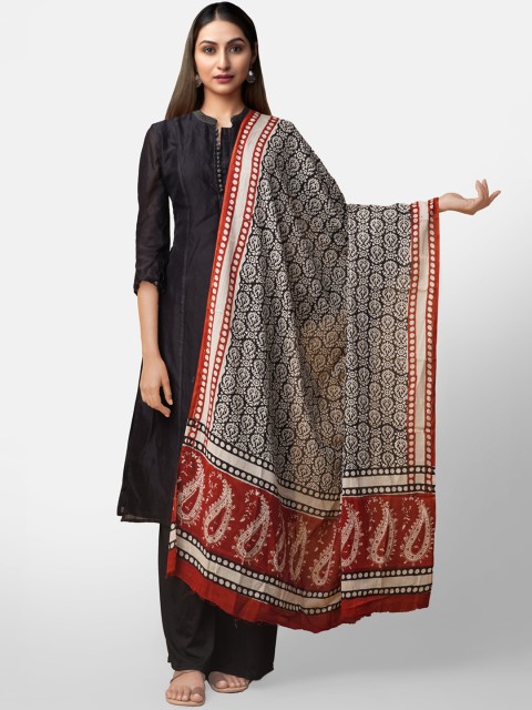 

Unnati Silks Black & Red Printed Bagru Pure Cotton Dupatta