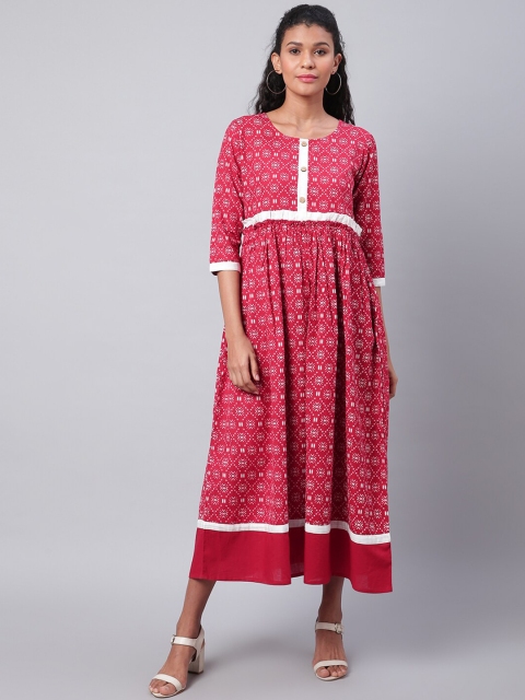 

Sringam Women Red Printed Maxi Dress