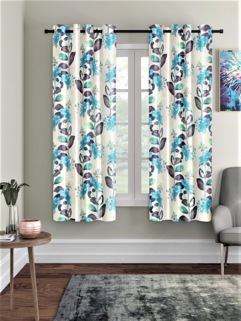 

Home Sizzler White & Blue Set of 2 Window Curtains