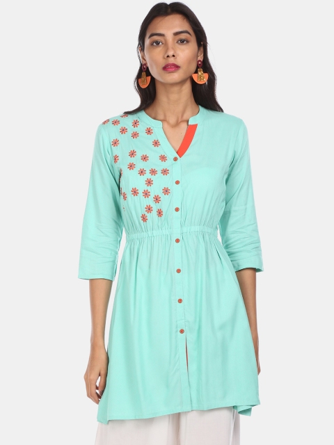 

Karigari Women Blue Flared Sleeves Kurta